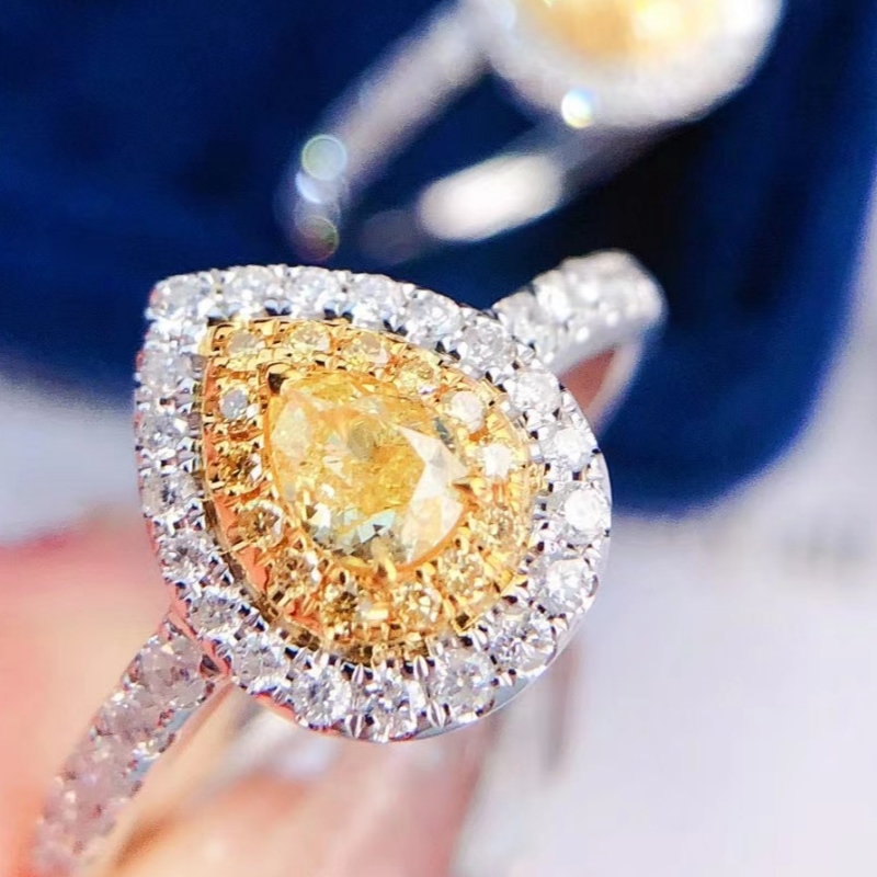 Anello di fidanzamento del diamante del diamante del diamante del diamante del diamante giallo del diamante del diamante del diamante del diamante giallo 18.
